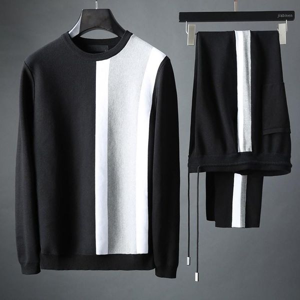 

new knitted mens sets (sweaters+pants) luxury spring autumn long sleeve male suits fashion slim sport casual man sets 3xl1, Gray