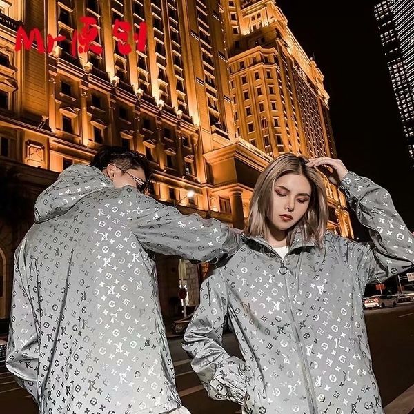 

flying trendy street reflective bright couple hooded windbreaker casual jacket coatblack friday