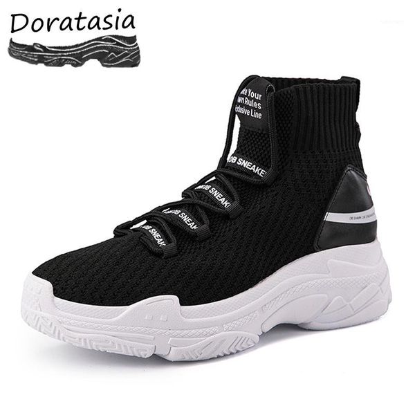 

doratasia ins elastic dad shoes woman letters lace-up ankle booties women high platform sneakers casual footwear1, Black