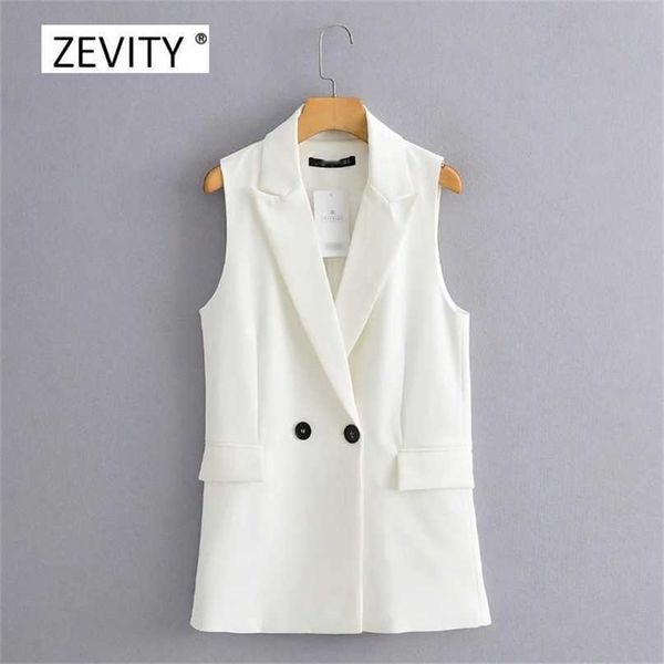 

women simply sleeveless double breasted vest jacket office ladies wear casual suit waistcoat pockets outwear ct514 220125, Black;white