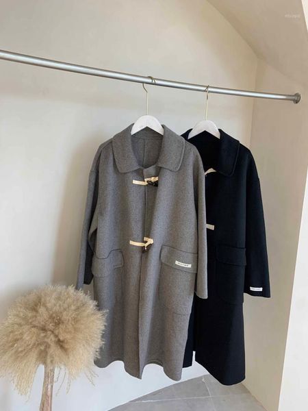 

new winter coat women oversize fashion cashmere wool outerwear female long thickening warm woolen overcoat womens trench coats1, Black