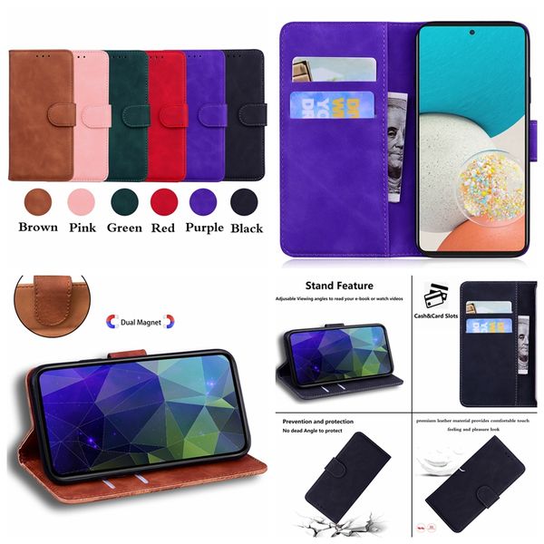 Capas de couro PU da sensação de pele para Samsung A53 A73 M52 5G A03 Núcleo 166 A13 A33 Galáxia Nota 20 Ultra S20 mais Moda Plain Retro Vintage Cartão Titular Bolsa de capa