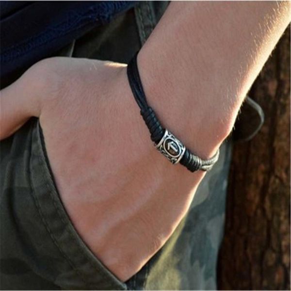 

charm bracelets viking runes beads multiple open cuff bangles adjustable suitable for handmade black rope bracelet, Golden;silver