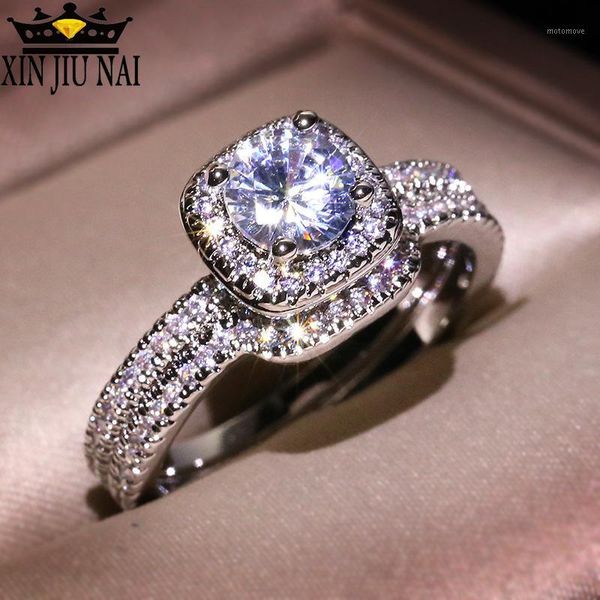 

silver 925 ring brilliant handmade ring round pavement zircon engagement wedding pair men and women jewelry gift1, Golden;silver