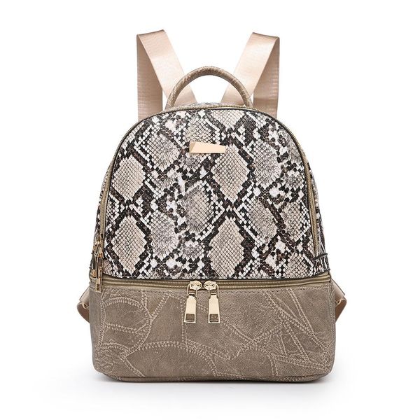

fashion women backpack snake leather backpacks for teenage girls female khaki shoulder kg-1