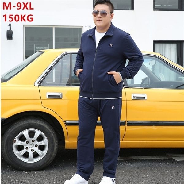 Eşofman Erkekler Set Sonbahar Giyim Artı Boyutu 6XL 7XL 8XL 9XL Ceket Spor Spor Düz Pantolon Mens 2 Parça Track Suit 201116