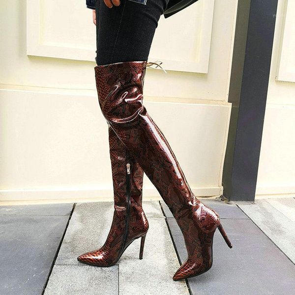 

11cm stiletto mirrored patent leather thigh high boots women high heels over the knee boots winter women warm1, Black