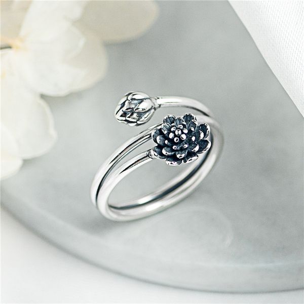 

flyleaf 925 sterling silver vintage winding shape lotus flower open rings for women chinese style lady sterling-silver-jewelry 201112, Slivery;golden