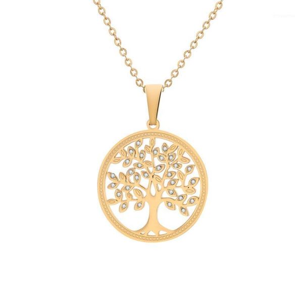 

tree of life crystal round small pendant necklace gold silvery stainless steel elegant women necklaces 2020 new fashion jewelry1, Silver