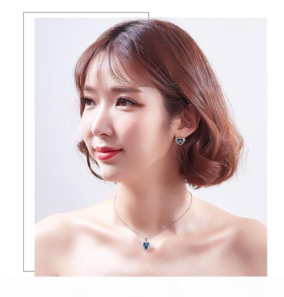 

angel wings necklace with swarovski sea heart crystal pendant, Silver