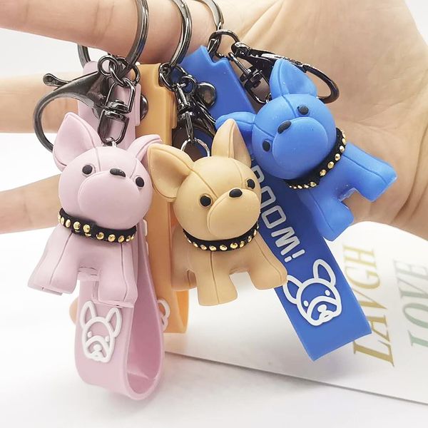

keychain web celebrity french bulldog modeling key chain girl bag pendant cute puppies hanging spot wholesale, Silver