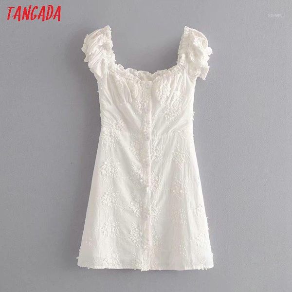 

tangada fashion women white embroidery cotton dress french style short sleeve ladies summer beach dress vestidos 1t171, Black;gray