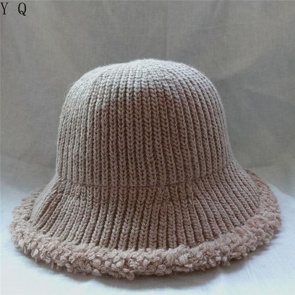 

2020 new dome cap autumn and winter fringed pure wool knitted bucket hat women's fashionable leisure fisherman hat, Blue;gray