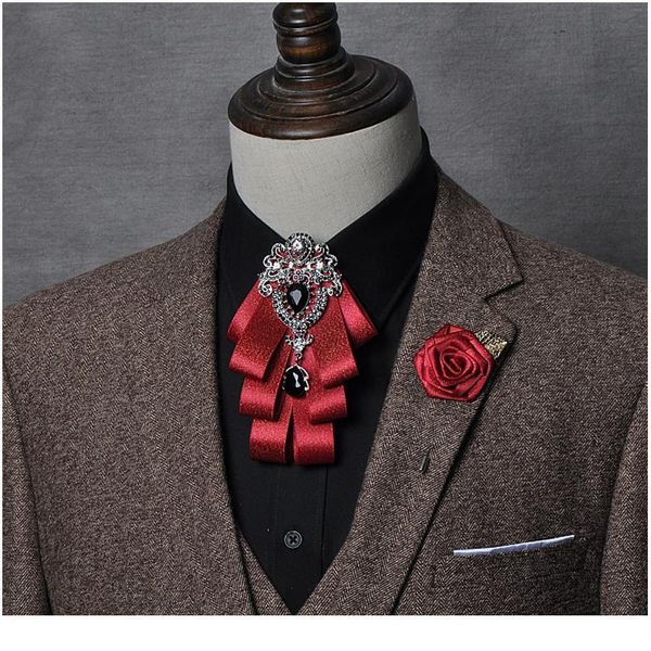 

luxury black rhinestone handmade bow tie men's wedding groomsman high-end british boy business suit shirt bo qylpve, Black;gray
