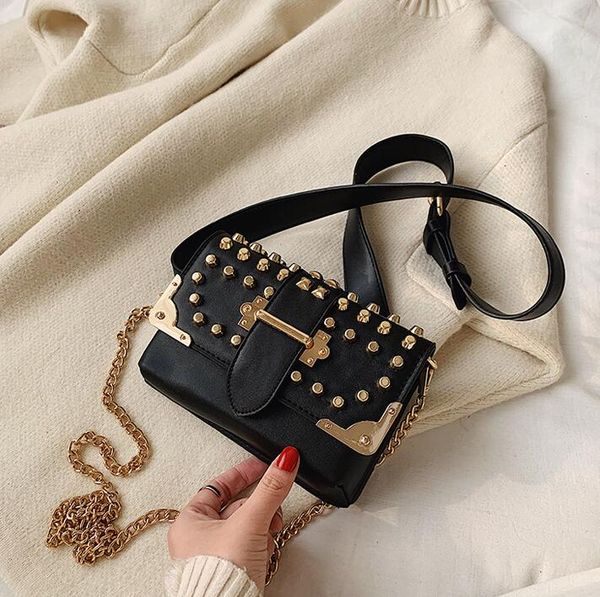 

female rivet waist bag fashion ins women chest bag single chain shoulder crossbody shoulder strap