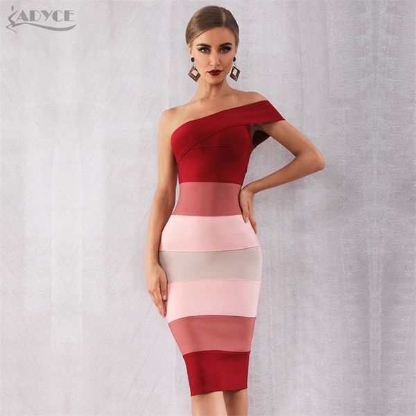 

adyce new summer women bandage dress vestidos one shoulder sleeveless midi club dress celebrity evening party dresses y200102, White;black