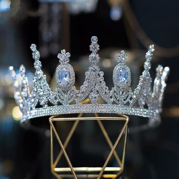

luxury crystal zircon wedding crown bridal tiaras and crowns queen diadem pageant party crown wedding hair accessories, Slivery;golden