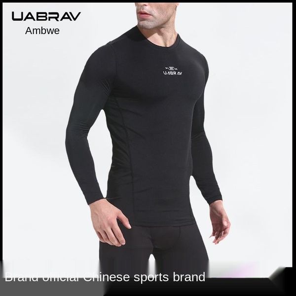 

uabrav european long-sleeved running fitness clothing men's basketball quick-drying casual tights training wear workout shirts, Gray;blue