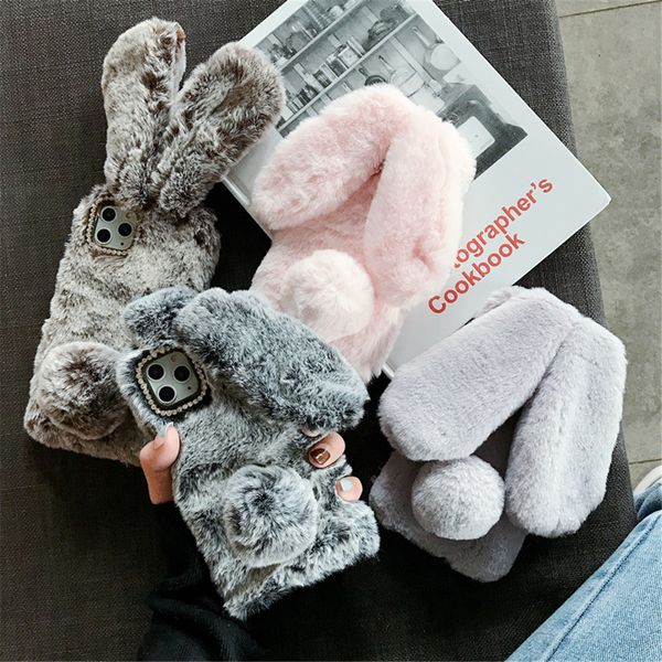 

winter hand warmer plush rabbit mobile phone protective case for huawei honor 9x/9xpro soft silicone