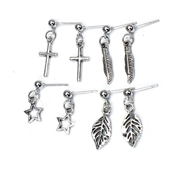 

простые серебряные цветные металлические листья падение серьги милые маленькие геометрические звезды крест ушной пирсинг ювелирные изделия w, Black;white