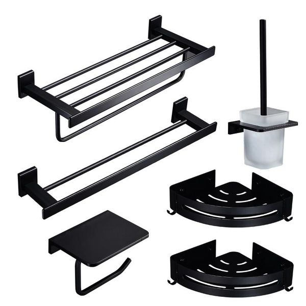 

bathroom hardware set blacktowel rack paper holder towel bar corner shelf toilet brush holder aluminum bathroom accessory set bbysrw lg2010