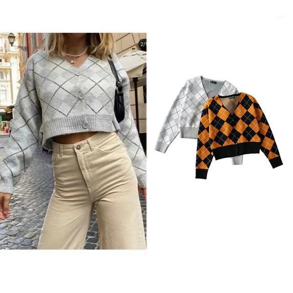 

femele argyle sweater cardigan women sweat casual knitted jumper warm long sleeve cropped cardigan autumn1, White
