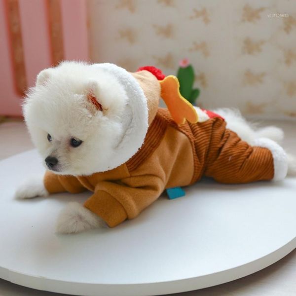 

dog apparel cute pet clothes christmas hoodie costume thicken warm cartoon elk for small jumpsuit clothing1
