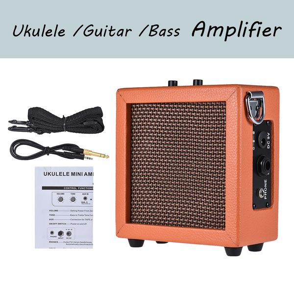 

mini ukulele amplifier speaker high-sensitivity 3 watt 9-volt w/volume tone control guitar bass amp