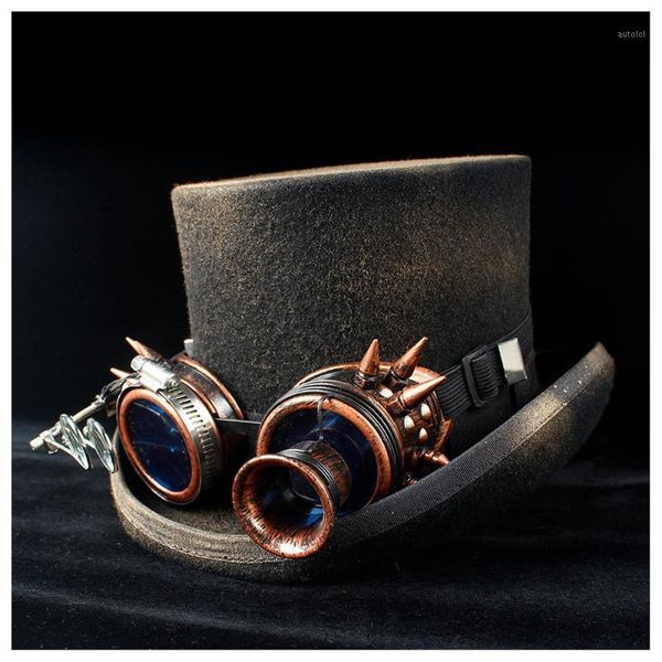 

retro women men steampunk hat 100% wool gear glasses er fedora hat magician shower party1, Blue;gray