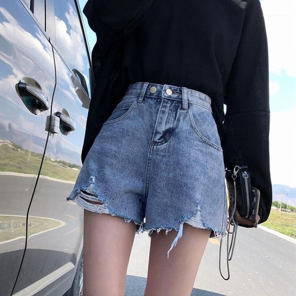 

women's jeans woman shorts clothes ripped high waisted summer streetwear baggy wide leg vintage fashion the blue harajuku pants1