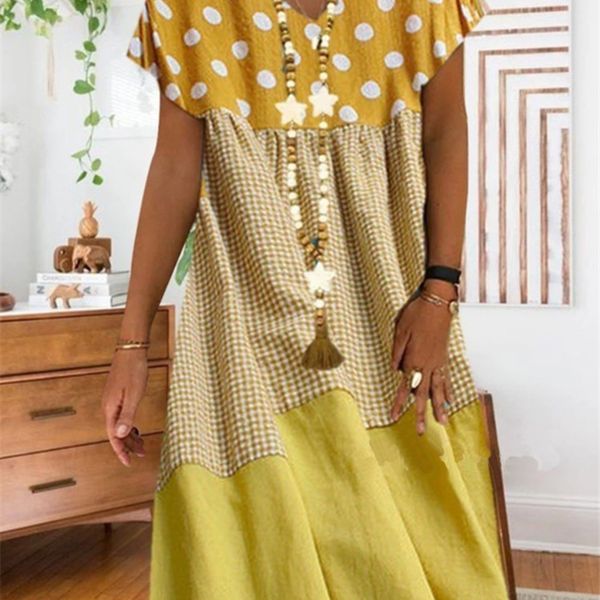 

mzxkh 2020 printed dot stitching round formal dressfashionable stitching v-neck dress 2020 round dot short-sleeved printed formal dressfashi, Black;gray