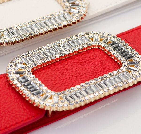 

роскошные кристалл cummerbunds женский эластичная широкий waistband женщины clear rhinestone сплава прямоугольная пряжка пояса платье ремень, Black;brown