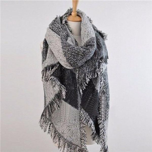 

new wool scarves women long cashmere winter wool wrap shawl plaid blend soft warm scarf neck warm bandana foulard, Blue;gray