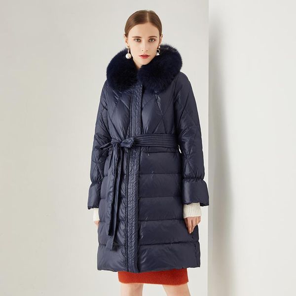 

new fashion natural fur fluffy warm oversize down parkas coat female winter bread style longer warm thick down jacket f319, Black