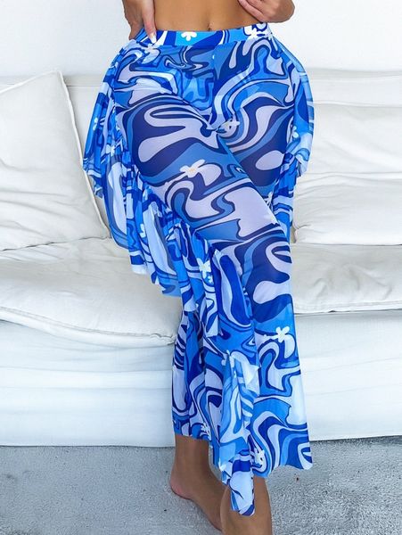 

bikinx allover print ruffle trim draped cover up pants s2yp#, White;black