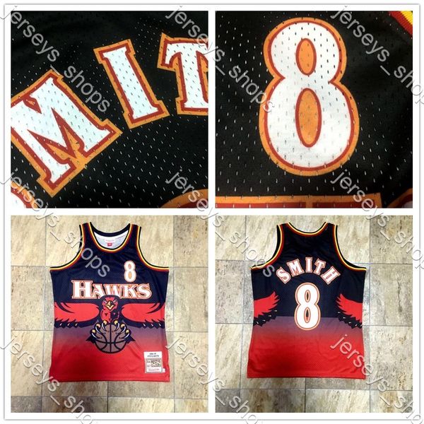 

mens retro atlanta hawks jerseys red smith 8 mitchell & ness 1996/97 stitched hardwoods classics shirts swingman camisetas, Black;red