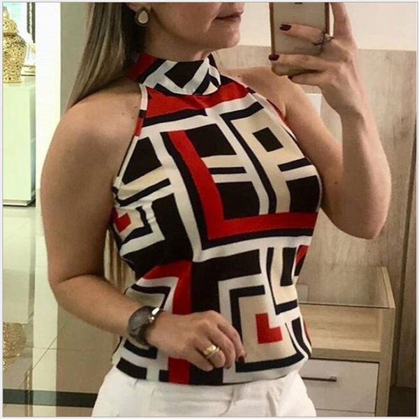 

2019 summer neck irregular geometric print vest for women black friday ywfs, White