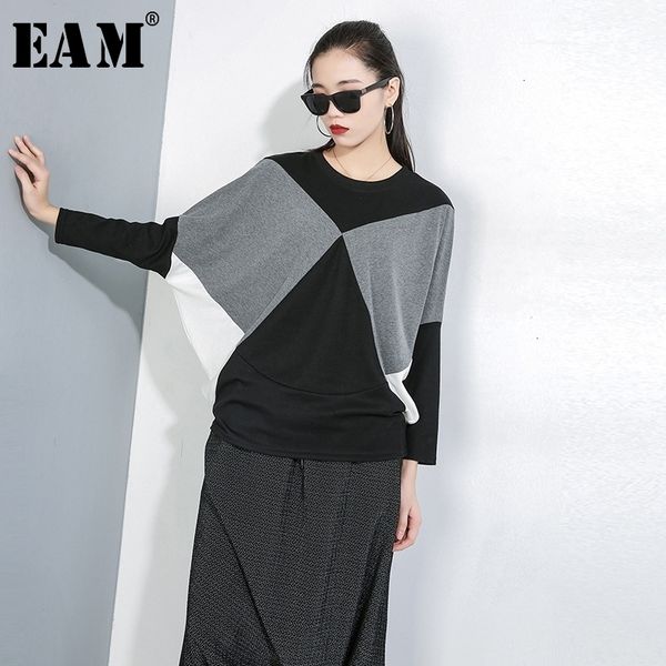 

[eam] loose fit split joint oversized sweatshirt new round neck long sleeve women big size fashion tide spring autumn 1d642 201030, Black