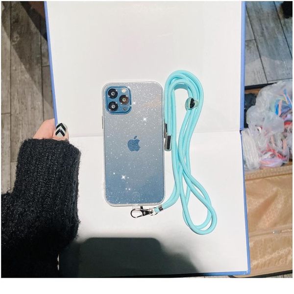 

transparent with hanging rope case for iphone 12 11 pro max mini x xs max xr 7 8 6 6s plus jlleol