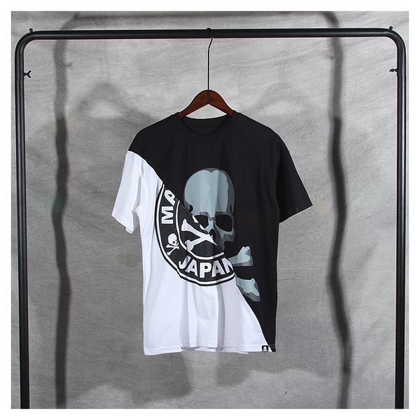 

2021 summer new mmj skull print patchwork o-neck short sleeve t-shirt for men's soft solid cotton couple 037c, White;black