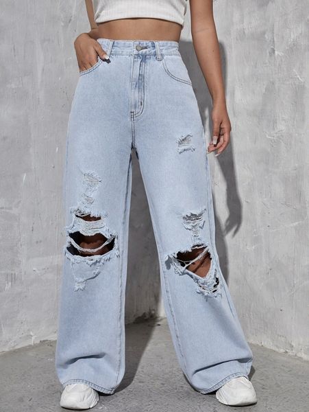 

high waist ripped jeans u7ub#, Blue