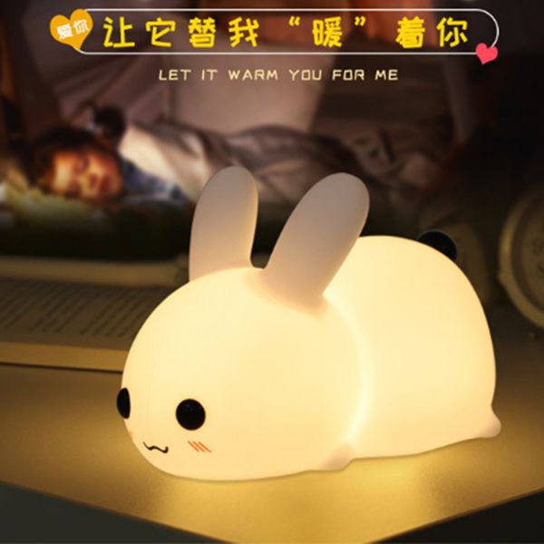 

glow in the dark kids toy silicone jade rabbit led night light usb charging children sleep two-tone light dumb toys birthday gif q0113