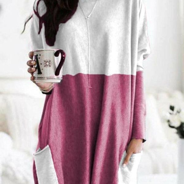 

5omaz 2020 fashion new solid long pocket splicing sleeve solid 2020 fashion new matching color splicing t-shirt pocket long sleeve color mat, White