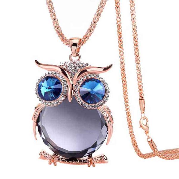 

fashion women accessories multiple stone color crystal rhinestone jewelry owl pendant necklace, Silver