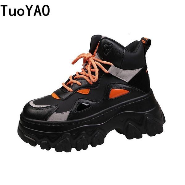 

women platform boots 2020 winter fashion ankle boots brand leather woman 8cm thick sole ladies shoes white black sneakers