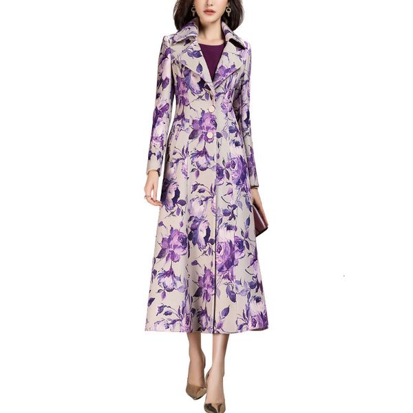 

new spring arrival floral fashion printed long wool coat women f4yc, Black