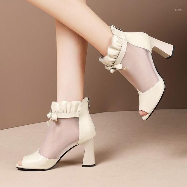

boots gladiator sandals 2021 summer shoes women mesh ankle peep toe pumps high heels dress botas mujer 8221c1, Black
