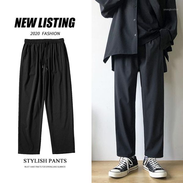 

men's pants summer thin black casual men's fashion business dress men streetwear loose drawstring straight trousers m-5xl1