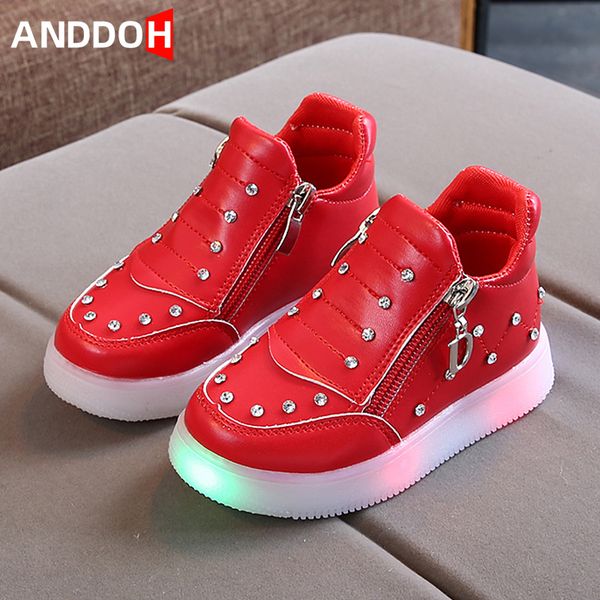 

size 21-30 children led light up shoes luminous sneakers for girls kids sneakers with luminous sole baby glowing casual shoes lj201203, Black