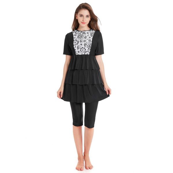 

2021 new plus size modest women's bath full shreds short sleeve swimsuit hijab wear swimsuits qhx1, Red